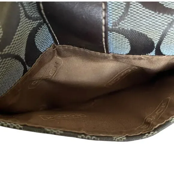 Coach Signature Gray Monogram Jacquard Brown Leather Trim Trifold Wallet Y2K - Picture 8 of 12